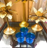 METAL DAZE LOTUS SHAPE DIWALI URLI POT FOR FLOATING FLOWER AND LOTUS LAMP Set of 4 For DIWALI/Entrance/Marriage/Mandir/Patio Decor Free Shipping - Blue, Iron, Pack of 4